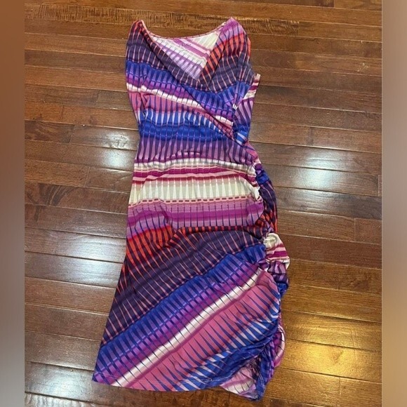 Sofia Vergara Beautiful Pink Fucshia And Purple Ruched faux wrap Dress Size XS - Picture 2 of 3